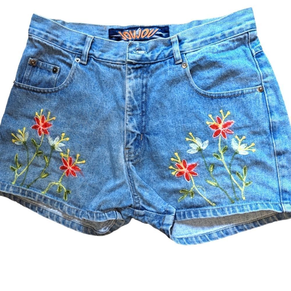 Women's vintage‎ Y2K Jou Jou floral embroidered denim jeans shorts size 7